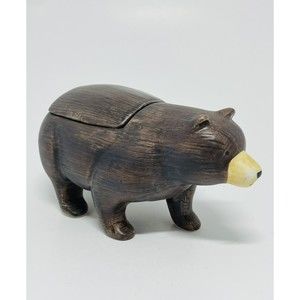 Vtg Sakura Brown Bear Figurine Hand Painted Ceramic Trinket Box Sugar Bowl